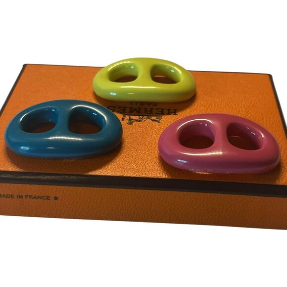 HERMÈS Tribord Chaîne d'Ancre Scarf Ring Set of 3 Multicolor with Box - Picture 12 of 15